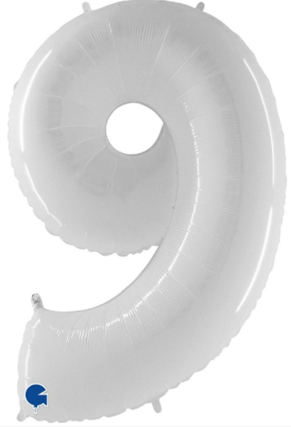 Folienballon - Zahl 9: Weiß - ø 102cm